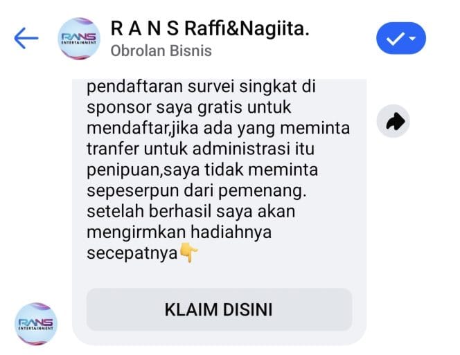 Foto Diduga akun palsu Rans Raffi dan Nagita.